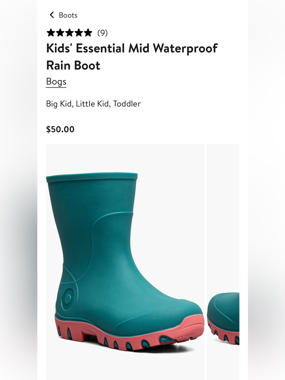 Bogs Kids Teal Waterproof Rain Boot